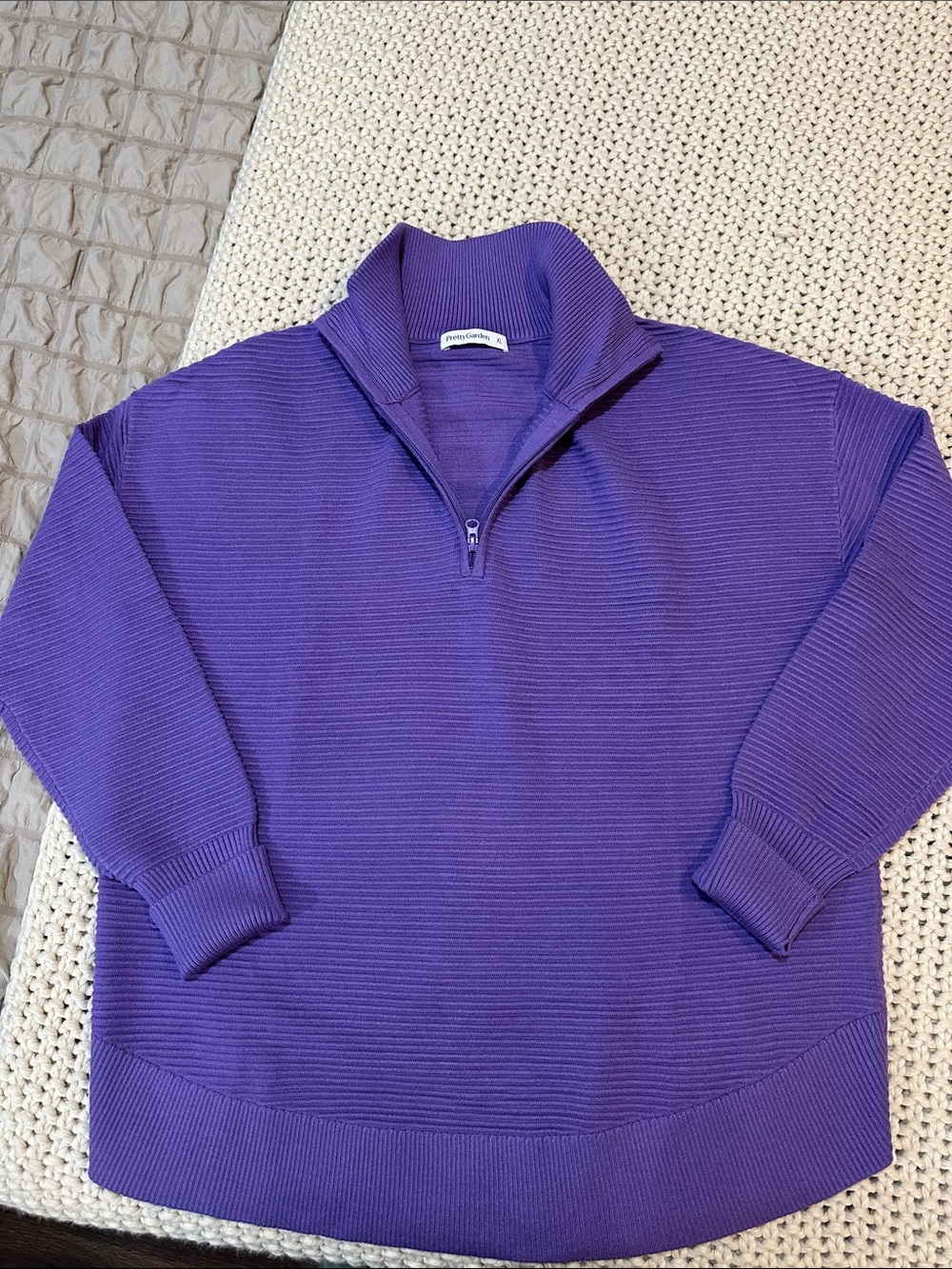 Purple Ribbed Half-Zip Sweater